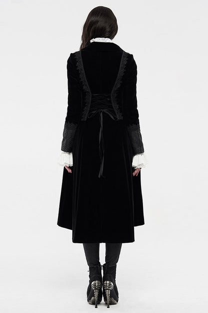 Black Long Sleeves Jacquard Slim Women's Gothic Coat