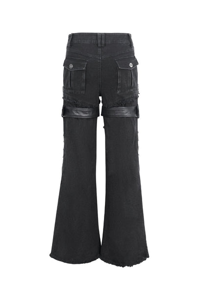 Black Faux Leather Splice Men's Punk Flared Pants