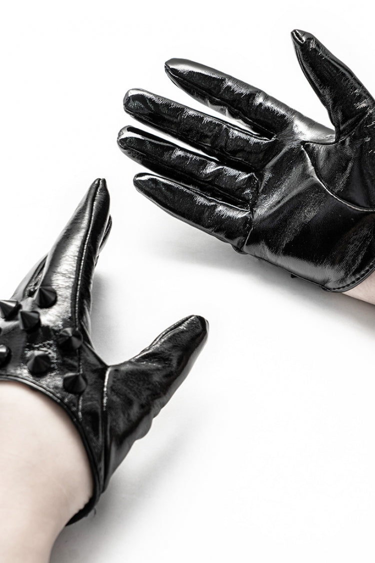 Black Leather Rivets Women's Steampunk Gloves