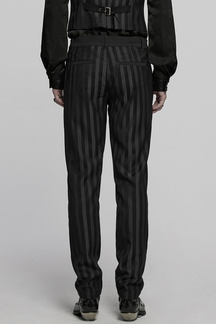Black High Waisted Striped Print Men's Gothic Suit Pants