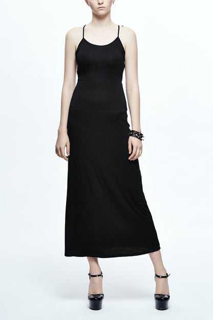Black Five Pointed Star Mid Length Womens Gothic Slip Dress