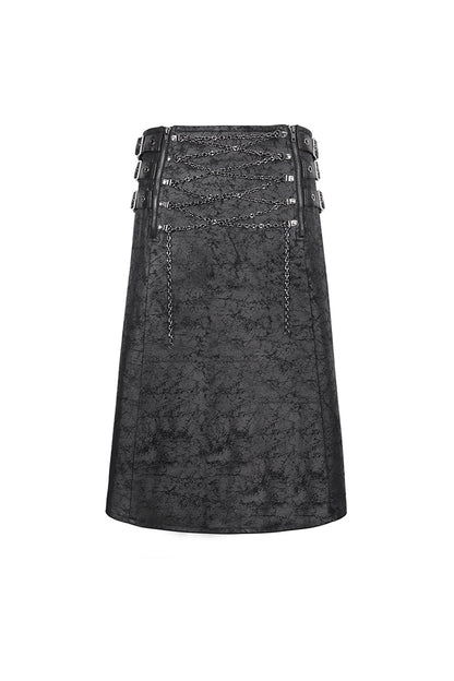 Black Print Chain Multi Buckle Men's Gothic Skirt