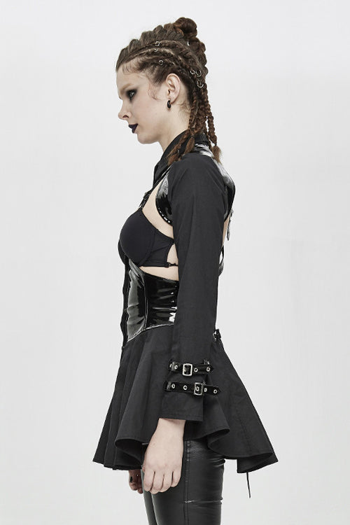 Black Hollow Out Design Leather Sexy Womens Gothic Dress