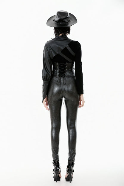 Black Cut-Out Asymmetric Buckled Zippered Women's Punk Cape