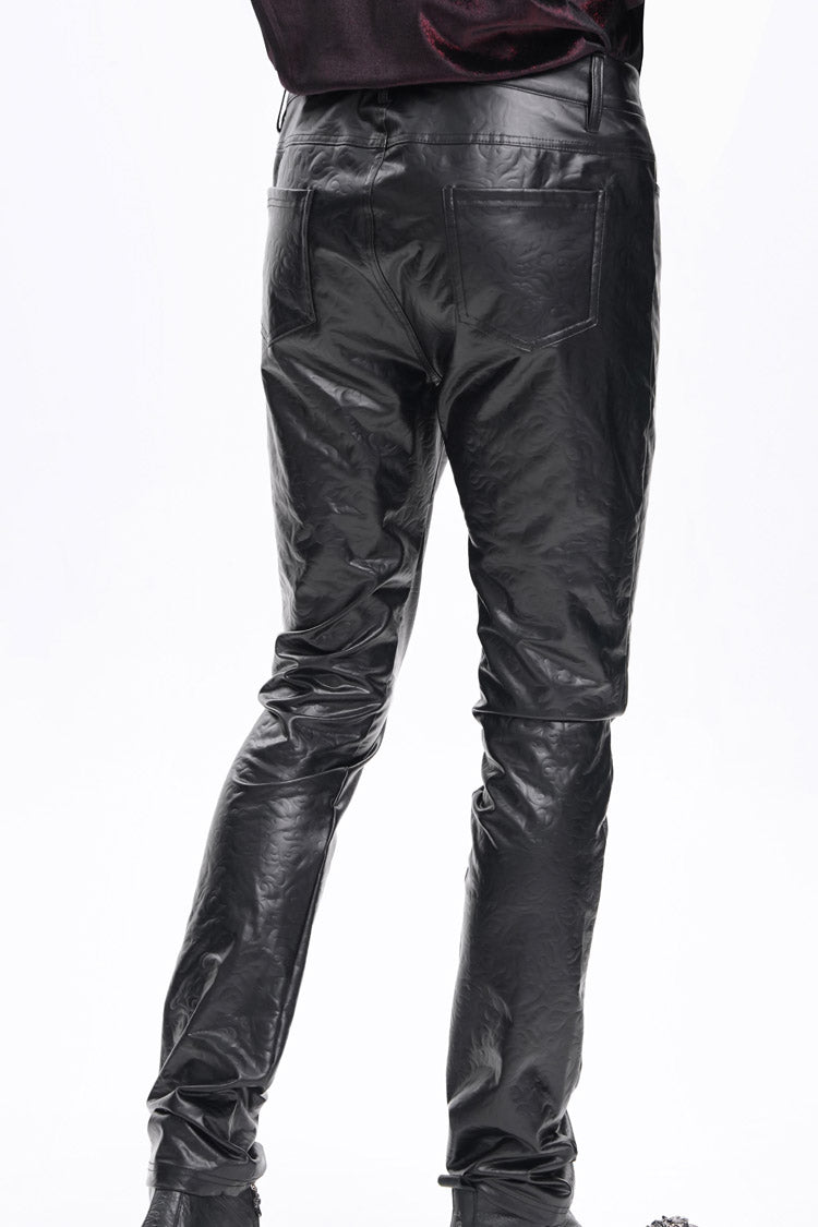 Black Faux Leathet Button Men's Gothic Pants