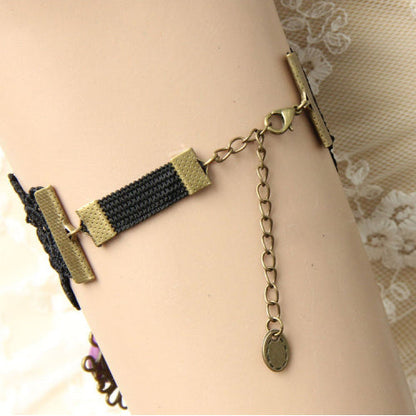 Black Lace Retro Wedding Cross Purple Rose Flower Female Gothic Lolita Armband Bracelet