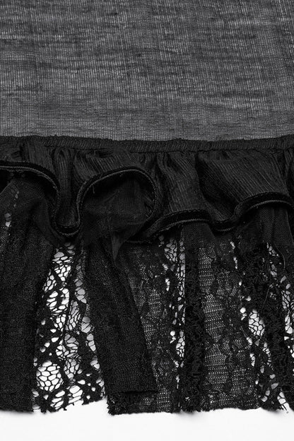 Black Drawstring Hollow Lace Women's Punk Skirt