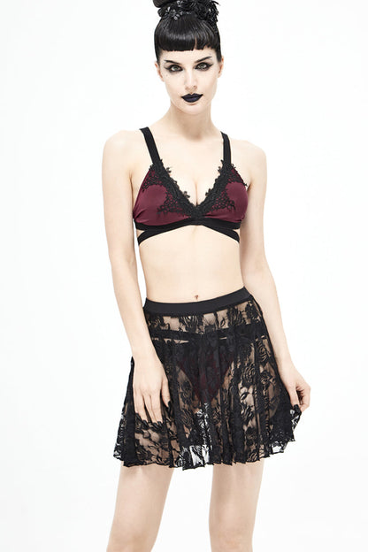 Black Lace Rose Mesh A-Line Women's Gothic Swimsuit Skirt