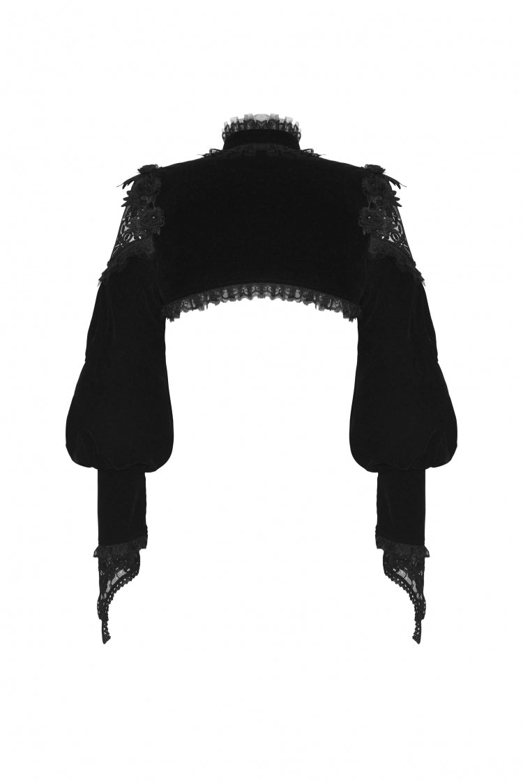 Black Long Lantern Sleeves Lace Spliced Velvet Women's Gothic Cape