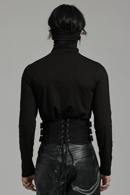 Black Multi-buckles Studded Lace-Up Men's Punk Girdle