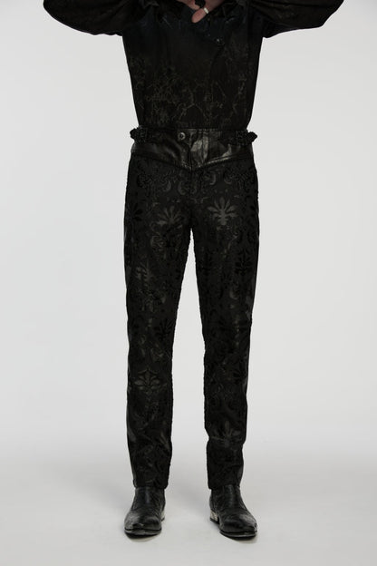 Black Jacquard Floral Embroidered Men's Gothic Pants