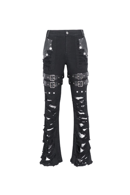 Black High Waisted Ripped Detachable Tassels  Men's Punk Pants