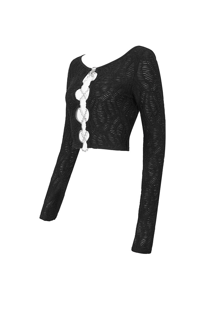 Black Cutout Ruched Chain Women's Punk Jacket