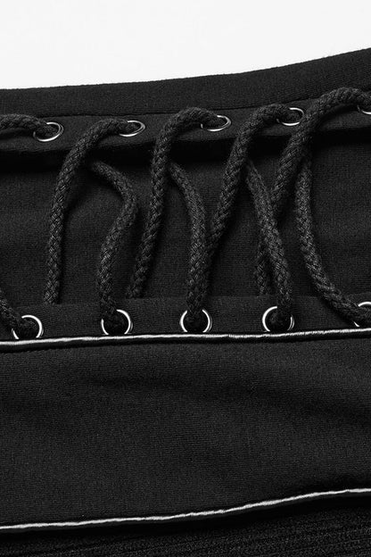 Black Long Sleeves Rivet Zipper Drawstring Men's Punk Blouse