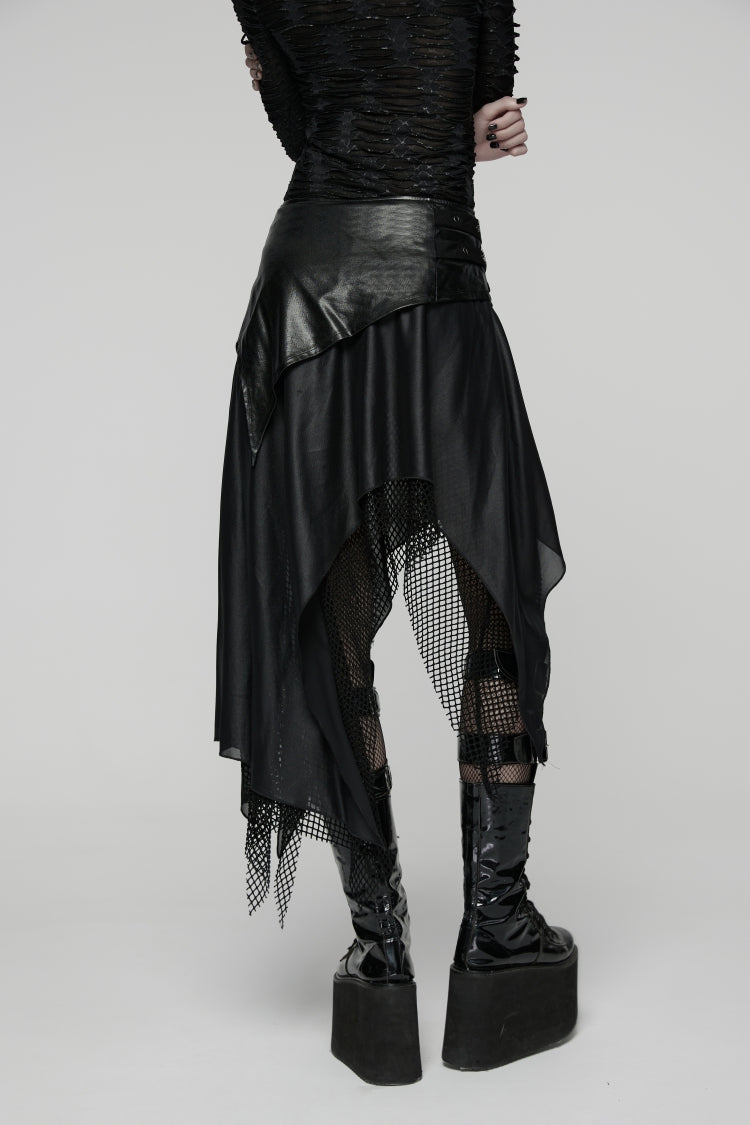 Black Double-Layered Irregular Eyelet Women's Punk rregular Wasteland Skirt