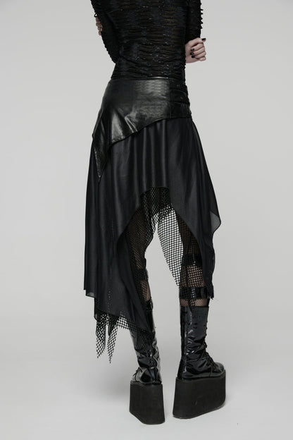 Black Double-Layered Irregular Eyelet Women's Punk rregular Wasteland Skirt