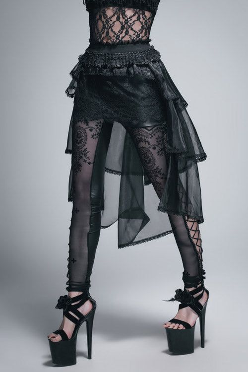 Black Gothic Elastic Waist Organza Swing Multi Layer Lace Sexy Puffy Womens Half Skirt