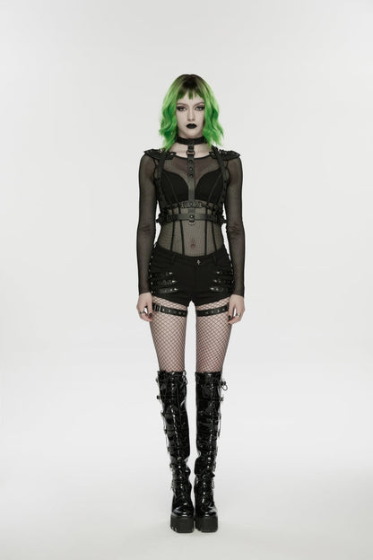 Black  Studded Women's Punk Shorts with Detachable Leg Harnesses