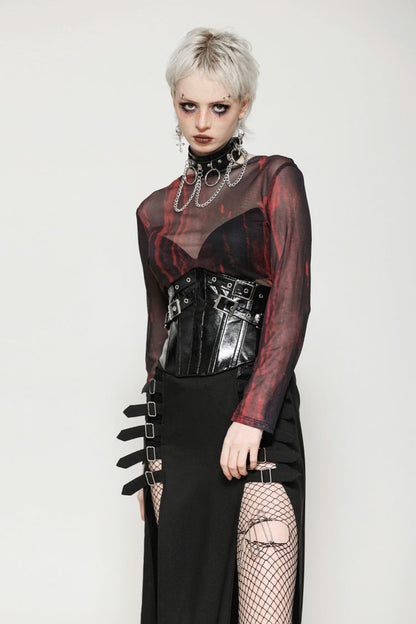 Black Lace-Up Buckled Women's Punk Patent Leather Underbust Corset