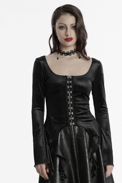 Black Long Sleeves Gradient Irregular Women's Gothic Blouse