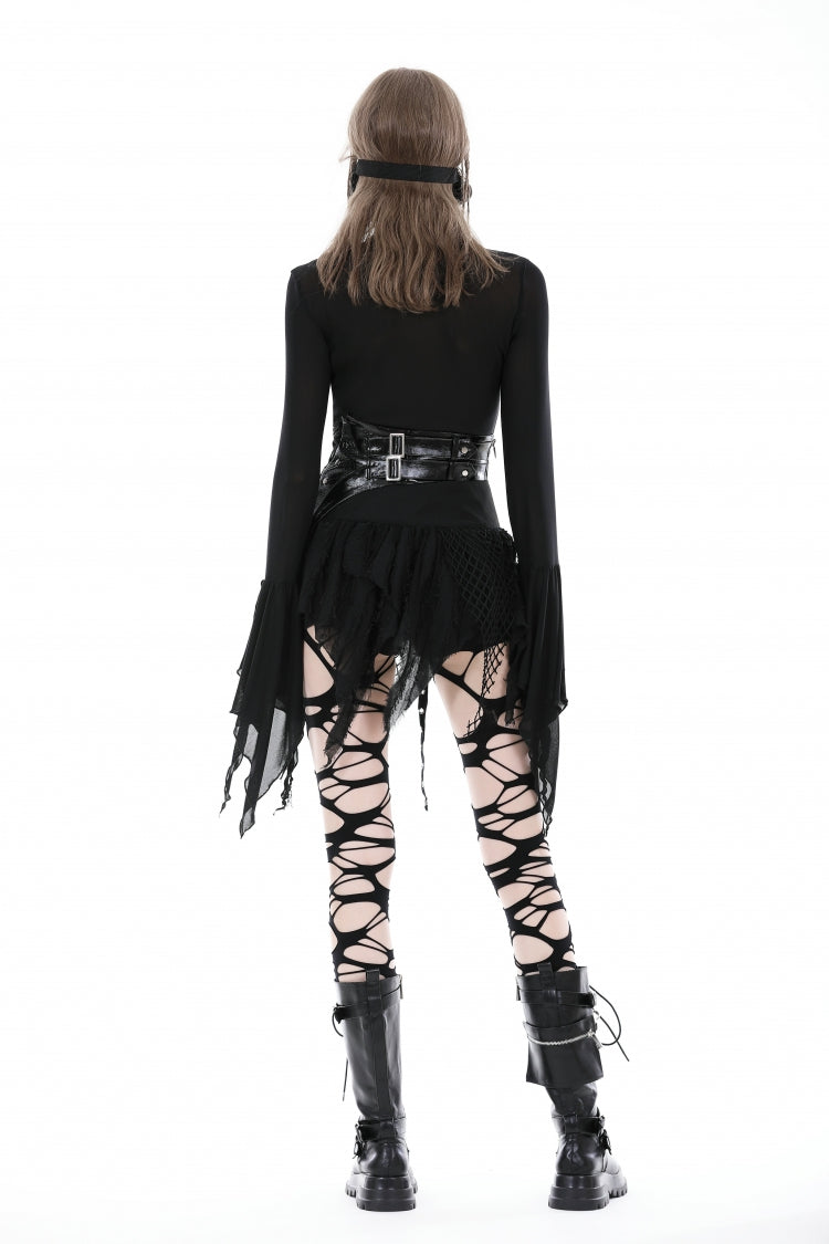 Black High Waisted Irregular Women's Punk Super Mini Skirt