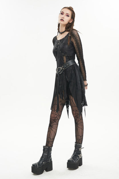 Black Forest Witch Short Irregular Ripped Mesh Women's Gothic Dress