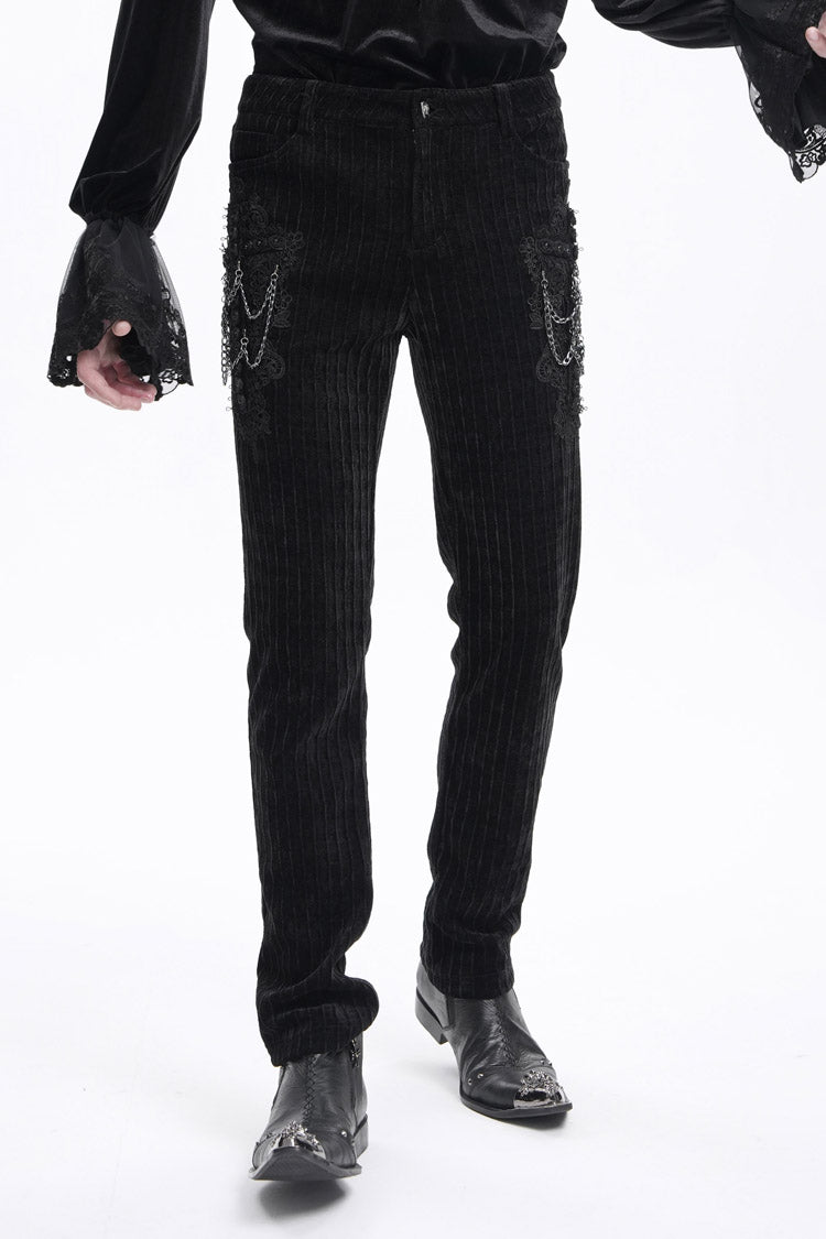 Black Chain Crochet Print Men's Gothic Pants