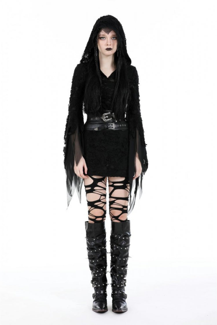 Black Lace-Up Studded Buckled Women's Punk PU Underbust Corset