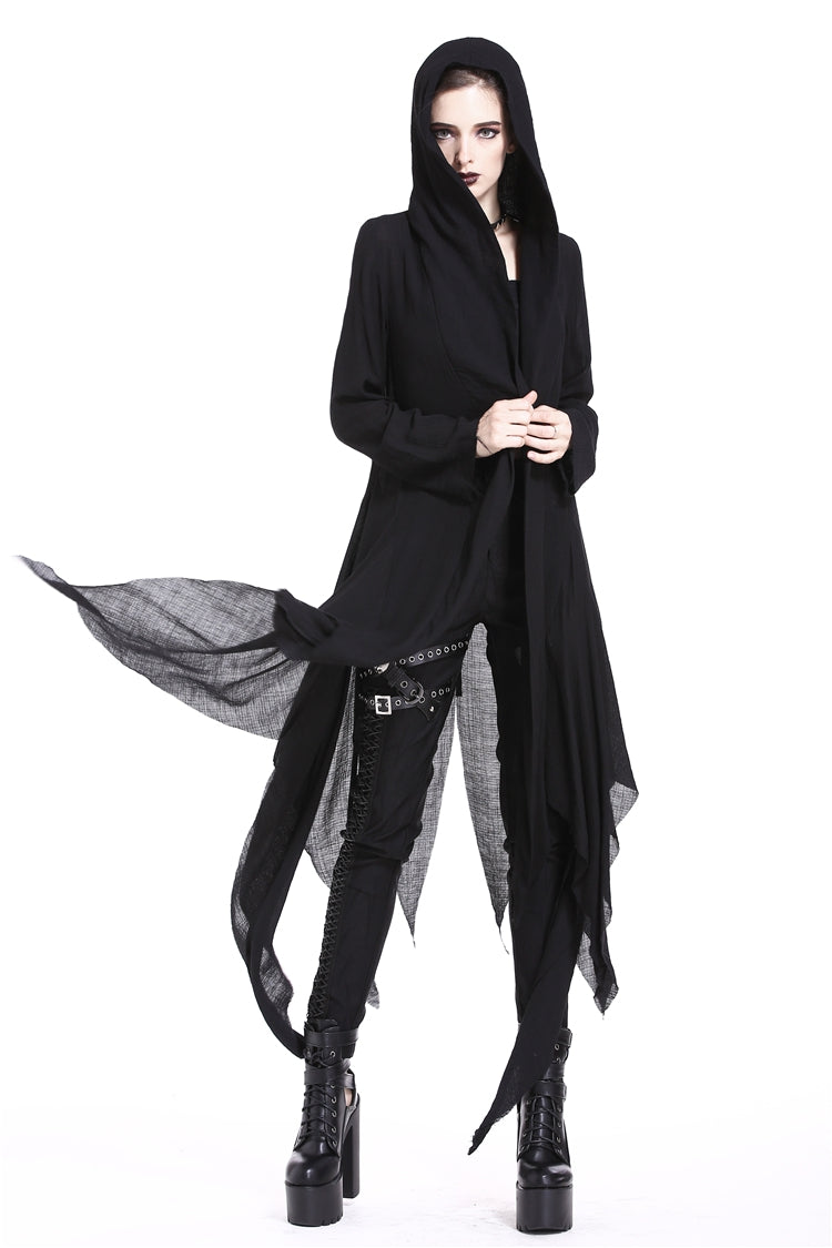 Black Long Sleeves Women's Grungy Gothic Vintage Hooded Coat