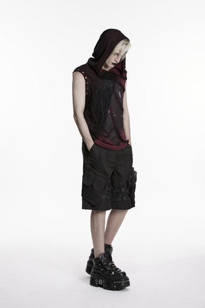 Black Buckled Men's Punk Cool Shorts with Big Pockets