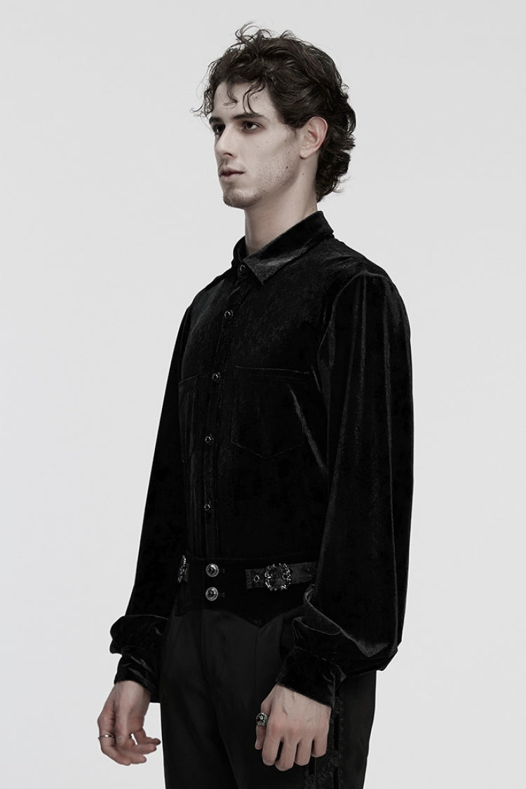 Black Lapel Collar Long Puff Sleeves Men's Gothic Blouse