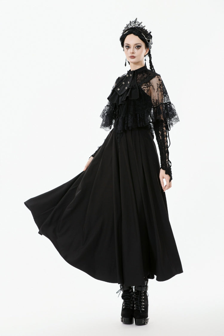 Black Bouble-Breasted Floral Lace Women's Gothic Cape