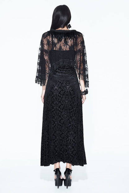 Black Lace Shawl Dark Pattern Velvet Women's Gothic Slip Dress