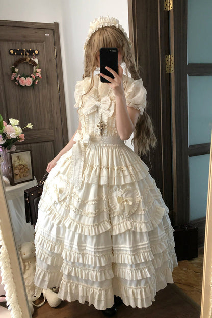 Apricot [Heart In Love] Multi-Layered Ruffled Bow Sweet Lolita Jsk Dress