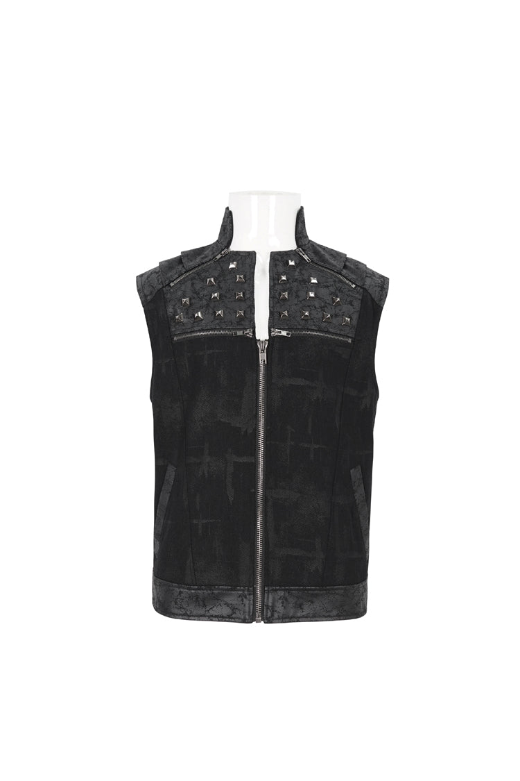 Black Chest Metal Willow Studded Sleeveless Men's Punk Vest