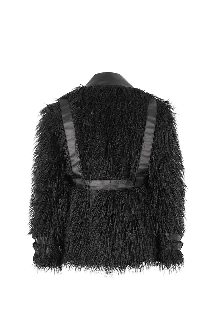 Black Lapel Collar Collar Faux Fur Men's Punk Jacket