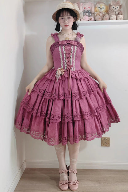 Berry Purple [Forest Waltz] Embroidery Bowknot Lace-Up Slim Sweet Elegant Lolita Suspender Top