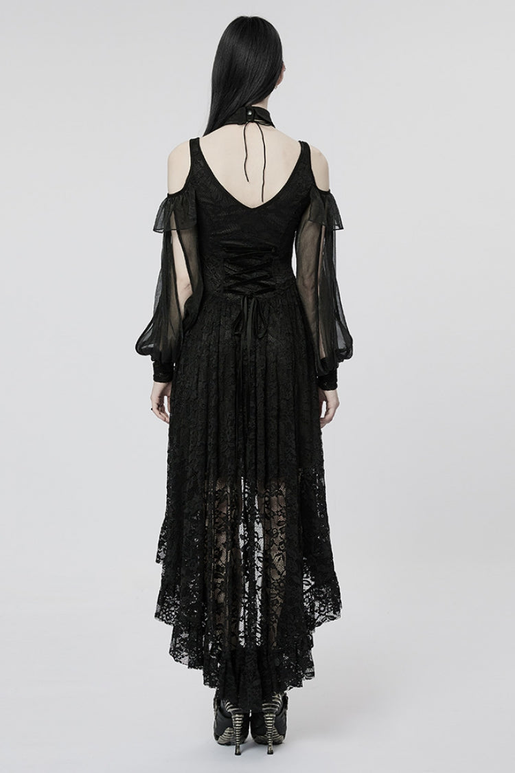 Black Off Shoulder Hollow Stitching Lace Irregular Women's Gothic Dress