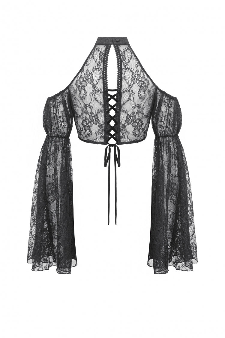 Black Off Shoulder Long Puff Sleeves Cut-Out Lace Women's Gothic Cape