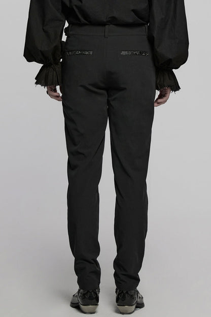 Black Jacquard Buckle Men's Punk Pants