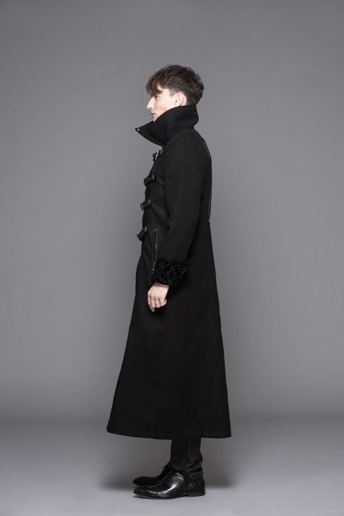 Black Detachable One Sided Shawl Double Sided Woollen Thick Mens Punk Long Coat