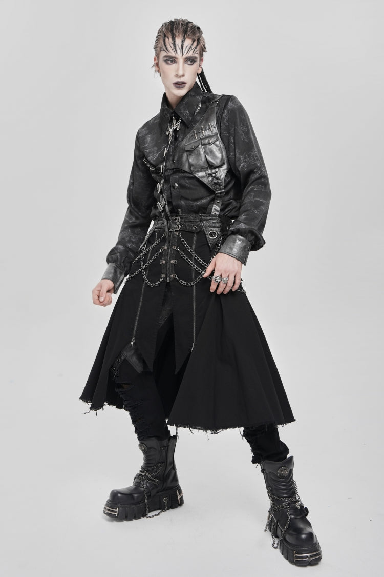 Black Buckle Chain Eyelet Men's Punk Skirt