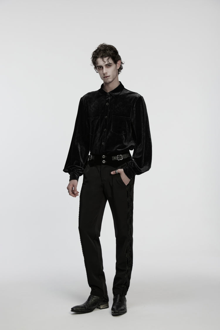 Black Embroidered Lace Buckled Men's Gothic Pants
