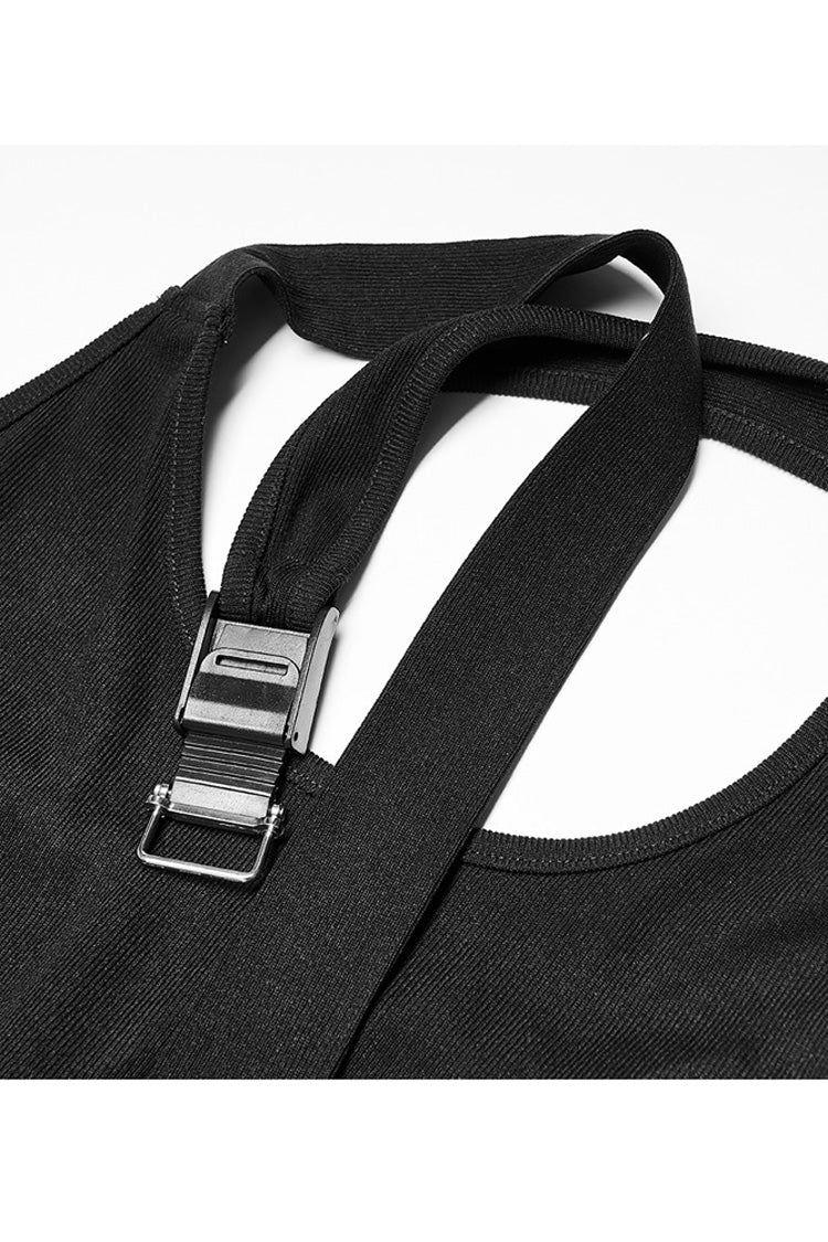 Black Adjustable Sexy Halter Sleeveless Personality Three-Dimensional Pleated Stretch Comfortable Women's Gothic Dress