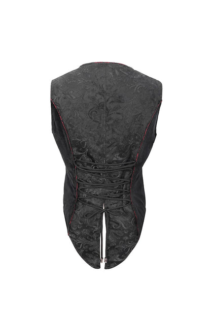 Black Dark Jacquard Chest Plate Buttons Back Lace Up Men's Gothic Waistcoat