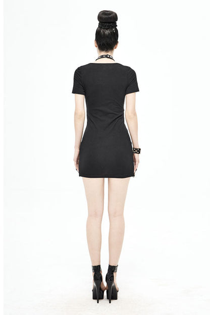 Black Deep V Inverted Tight Sexy Punk Womens Dress With Chocker