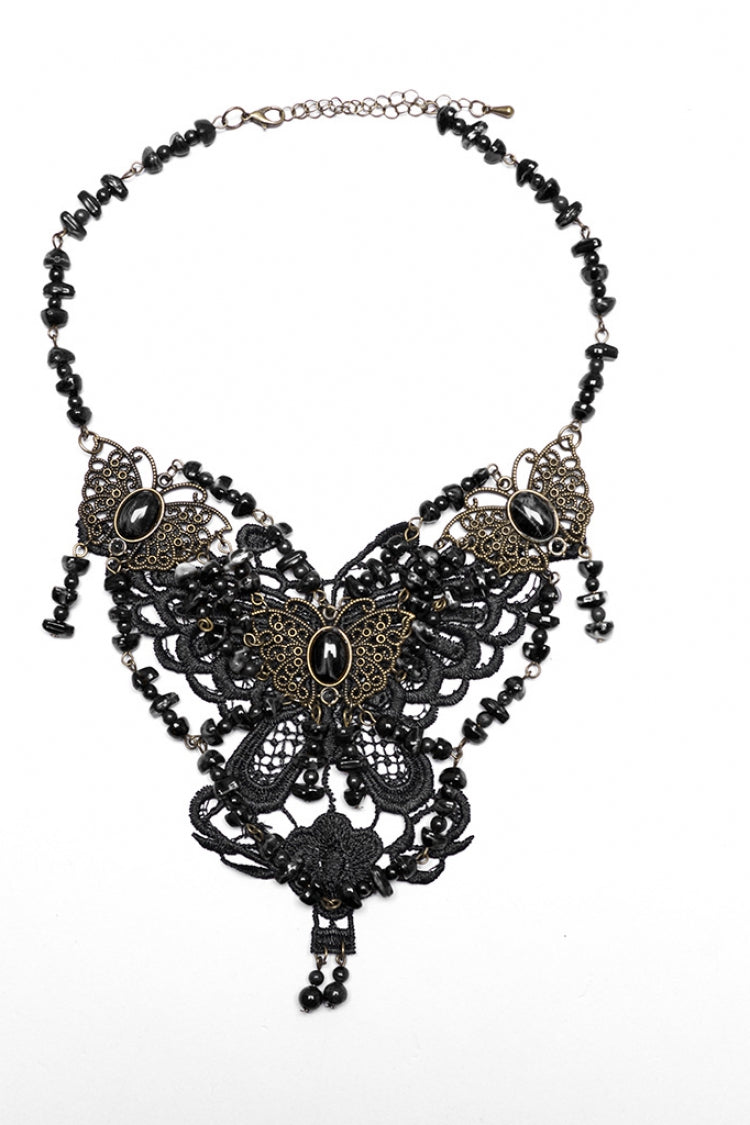 Black Irregular Beaded Butterfly Women's Punk Necklace