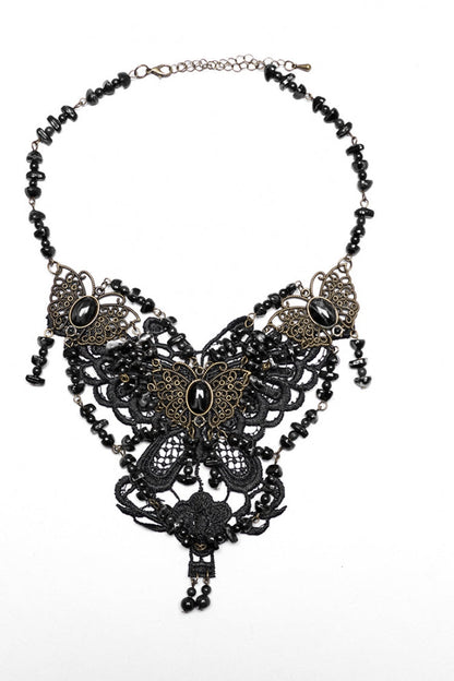 Black Irregular Beaded Butterfly Women's Punk Necklace