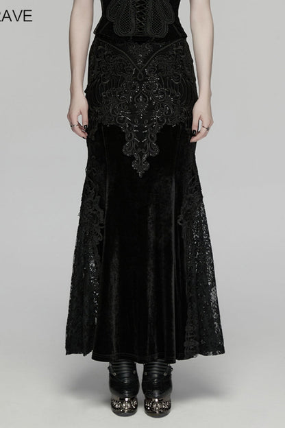 Black Cut-Out Embroidered Lace Slim Fishbone Women's Gothic Elegant Gorgeous Skirt