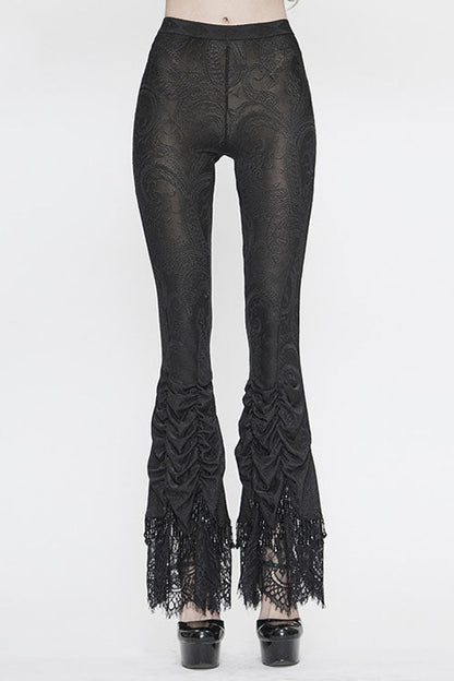 Black Lace Beaded Pleated Gothic Womens Pants